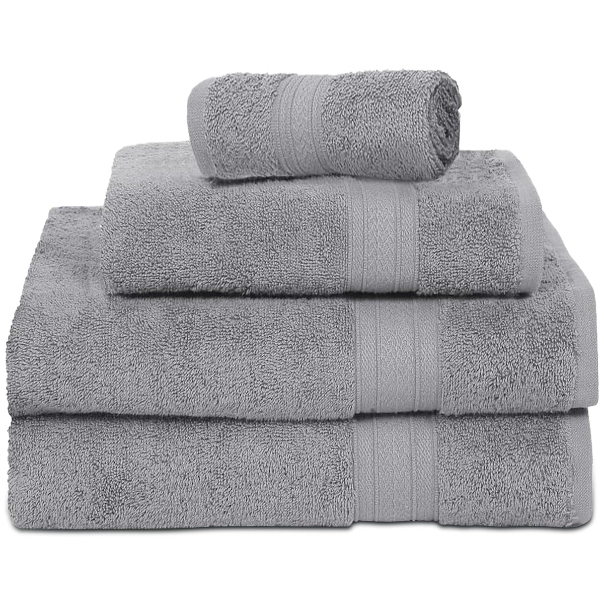 Ambra Linens Highly Absorbent Towel 500 Gsm | 100% Cotton, Soft & Plush, All Seasons Use, Large, Everyday Use, Durable (1hand, 1face, 2bath Towels Set) | Light Grey