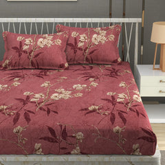 Premium Heavy Cotton Elastic Fitted King Size Bedsheet With 2 Pillow Covers - 72 X 78 X 10 Inches, Maroon | All Weather Comfort & Bedroom