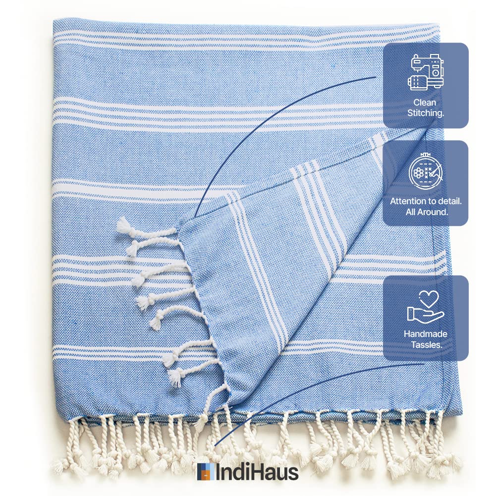 Indihaus Premium Extra Large Cotton Towel 250 Gsm | Soft, Absorbent & Comfortable Quick Dry Bath Towels Large Size (Blue)