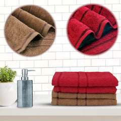 Sassoon Melrose 100% Cotton Hand Towel 800 Gsm | Highly Absorbent, Soft Material Perfect For Daily Use (Red & Brown) -4 Piece