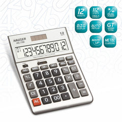 Hauser HC-750 Desktop Basic Calculator | Solar And Battery Dual Power | Acrylic Protection For Solar And LCD | Ideal For School, College, Home, Office And Shop Use |