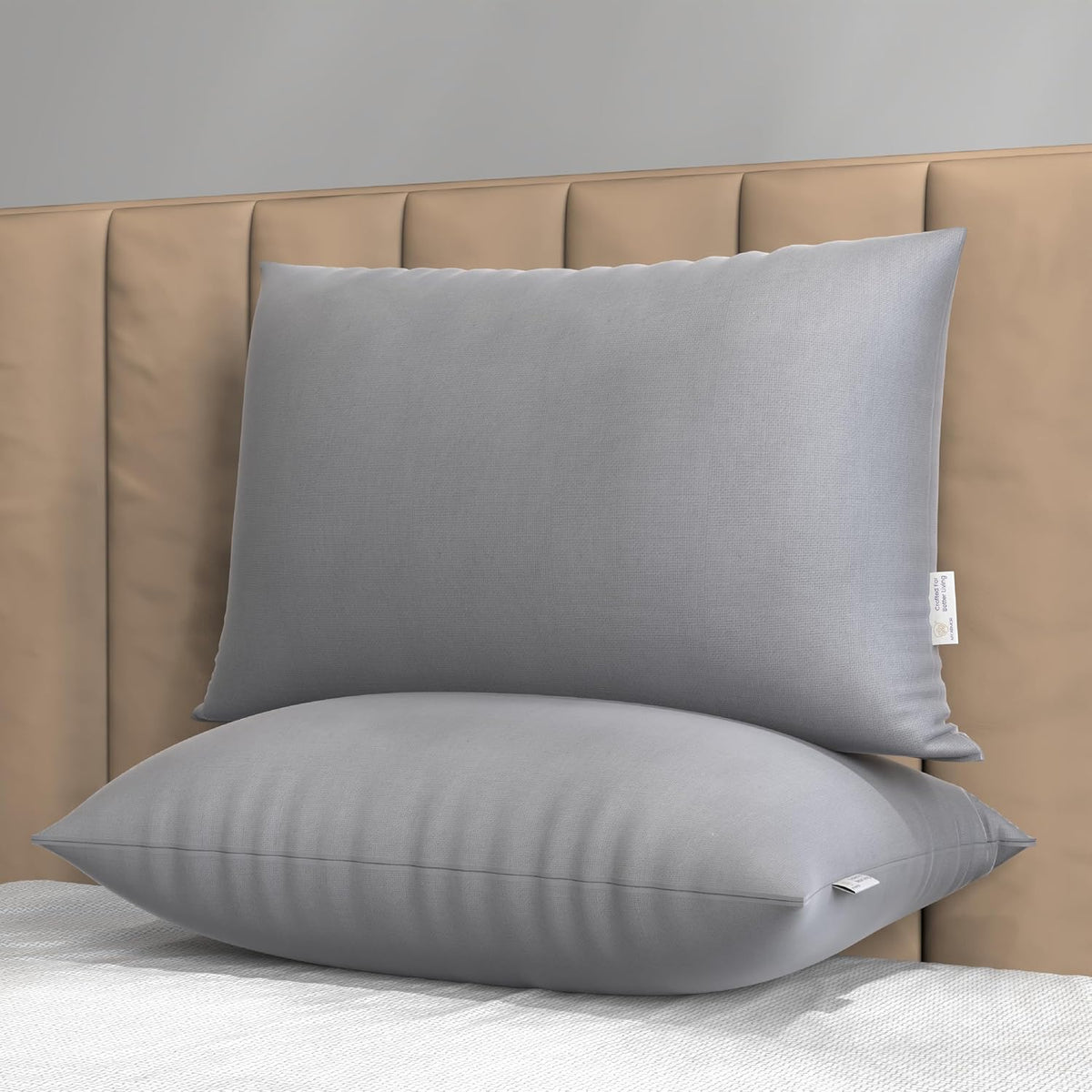Microfiber Pillows For Sleeping, Height Adjustable Bed Pillows, Grey - 41x61 Cm | Rectangular Shape, Neck Support, Ergonomic, Hypoallergenic, Washable, Easy Maintenance - Pack Of 2