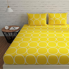 Double Bedsheet For Queen Size - 60 X 78 Inches, With 2 Pillow Covers, Yellow | All Around Elastic Fitted Bedsheet Set