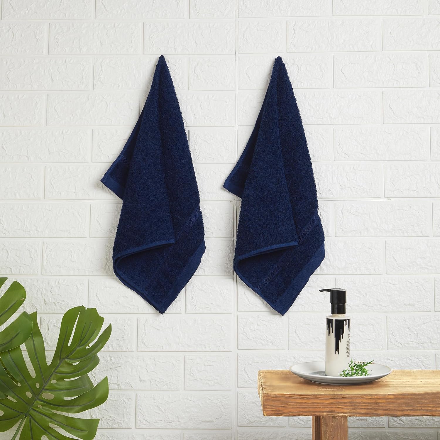 Welspun 100% Cotton Easy Care Hand Towel 400 Gsm | Quick Dry Ultra Soft Hand Towel (Blue) - Pack Of 2