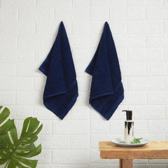 Welspun 100% Cotton Easy Care Hand Towel 400 Gsm | Quick Dry Ultra Soft Hand Towel (Blue) - Pack Of 2