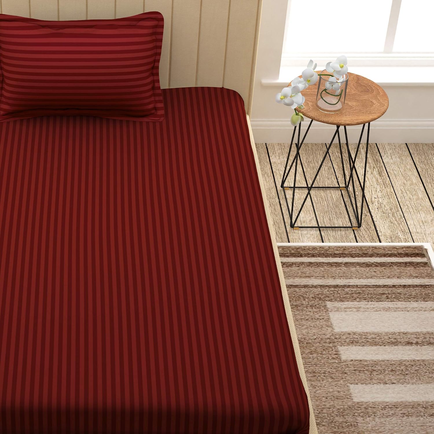 Bedsheet Single Bed With 1 Pillow Covers - 61 X 88 Inches, Red | Breathable & Durable Sheets | Specially Designed Collection