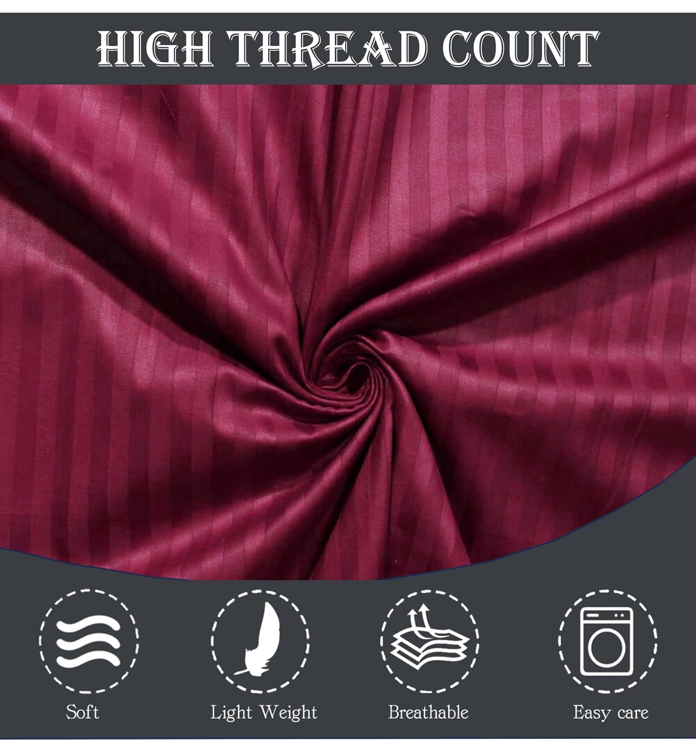 Striped Wine Bedsheet For King Size With 2 Pillow Cover (90 X 95 Inches) | Softer & Durable For All Season | Ideal For Daily Use Home Bedsheet