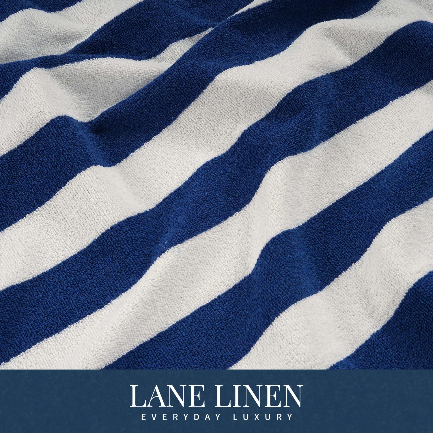 Lane Linen 100% Cotton Large Bath Towels 1000 Gsm | Cabana Stripe Bathroom Towels | Highly Absorbent, Soft & Quick Dry Towels - Blue (Pack Of 2)