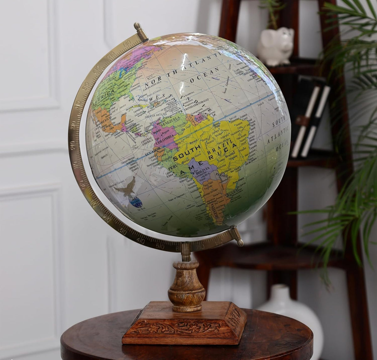 Rotating World Globe 12 Inch With Metal Arc And Wooden Stand For Home Decor, Office Decor, Birthday, Party Gifts & Anniversary (Tiranga) Pack Of 1