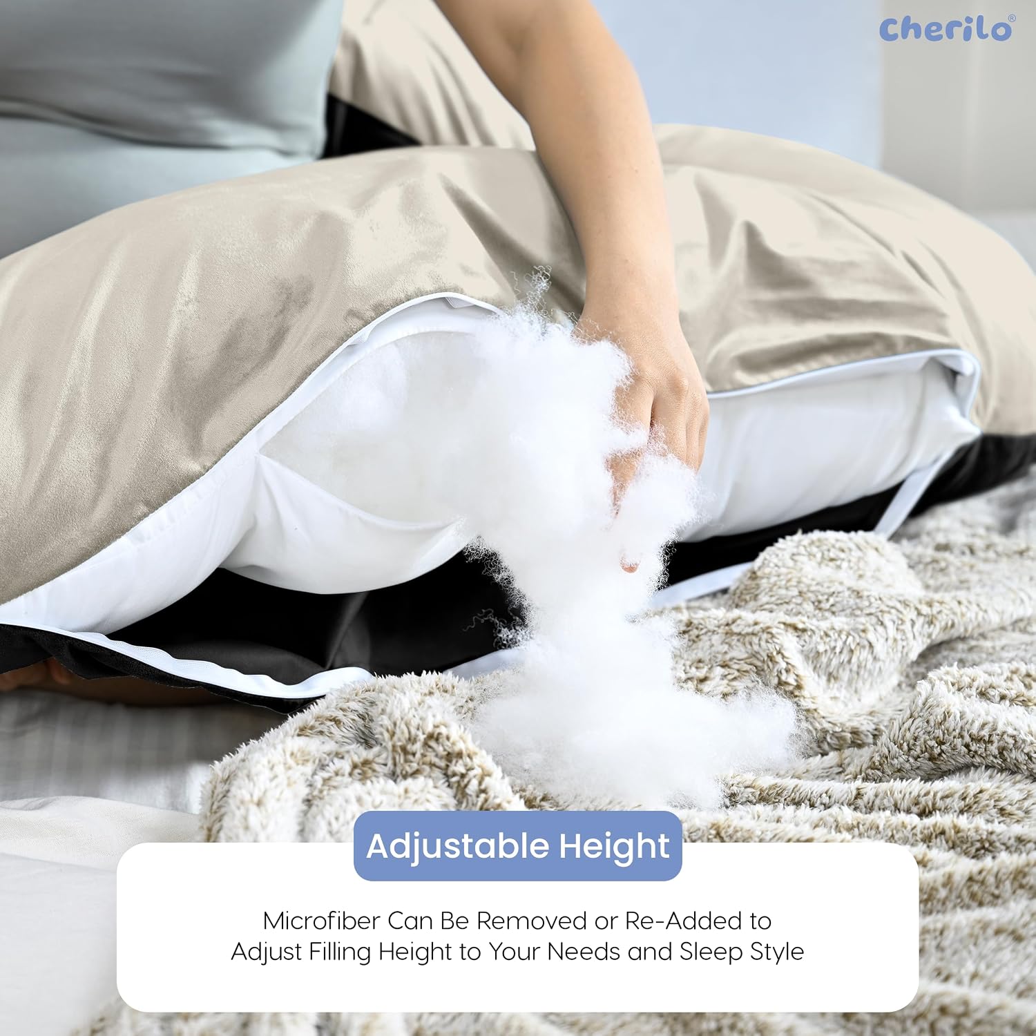 U Shaped Pregnancy Pillow For Pregnant Women & Nursing Mom, Black & Beige | Full Body Support, Single Pillow For Multipurpose Use During Maternity | Premium Velvet Outer Cover With Zip