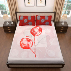 King Size Bedsheet With 2 Pillow Covers - 106 X 106 Inches, White & Red | Summer Breathable & Wrinkle Free | Bedsheet Long Lasting & Soft To Touch