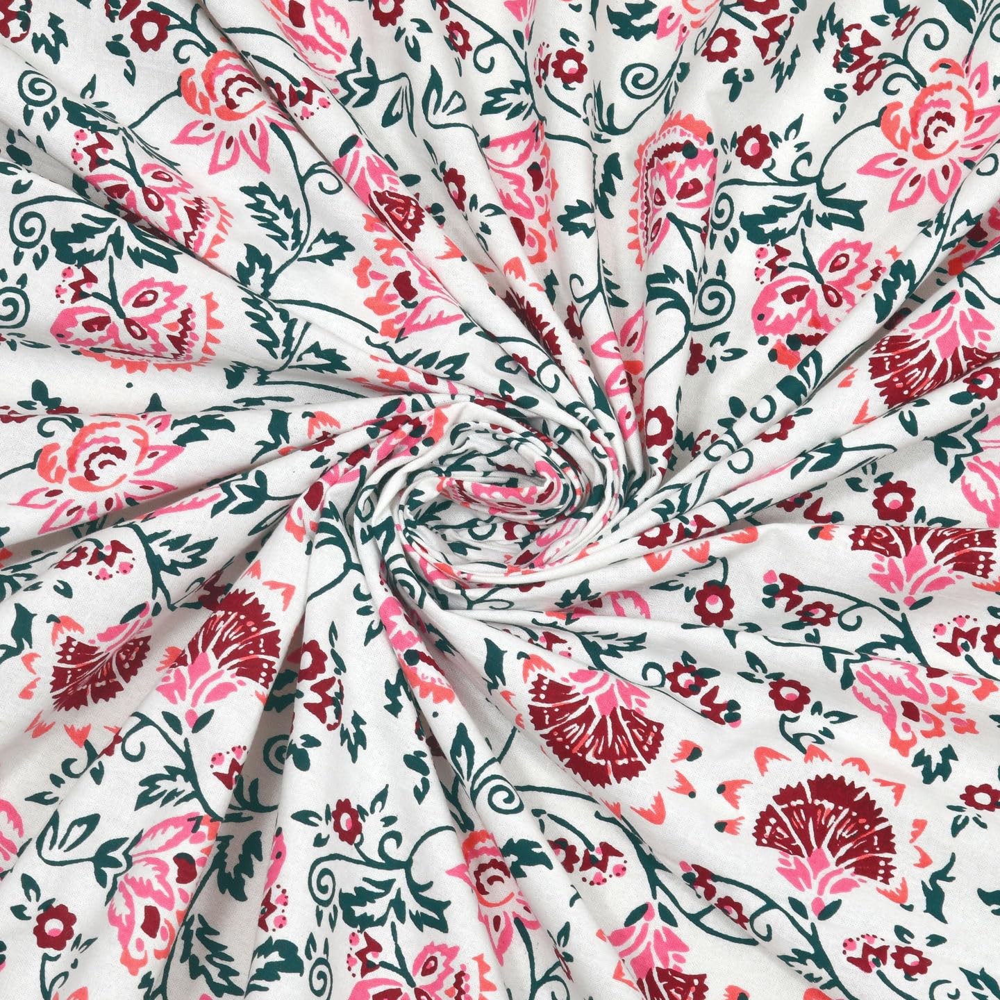 1 Queen Size Bedsheet For Double Bed With 2 Pillow Covers (90 X 108 Inches) White & Pink | Floral Print Designs - Breathable 100% Cotton Bedsheet Comfortable