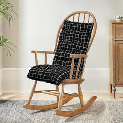 Extra Long Chair Cushion For Comfortable Sitting, Check Printed - Black - 18 X 48 Inch | Rocking Chairs For Indoor & Outdoor | Cushion For Home, Office | Back Rest Support Cushion With Ties