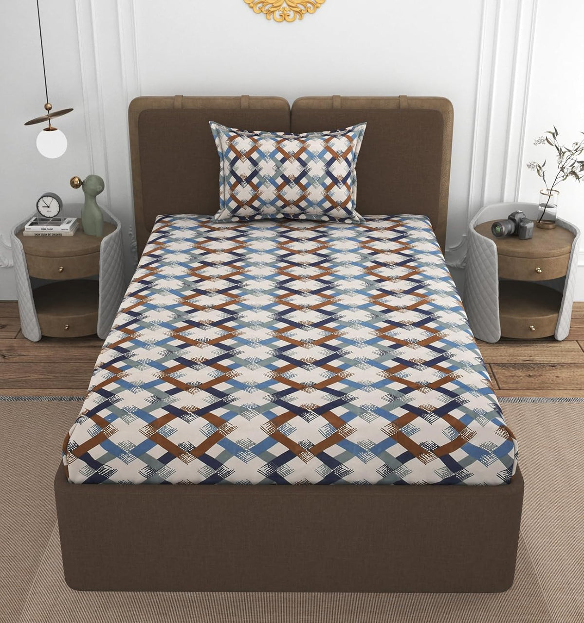 1 Single Bedsheet With 1 Pillow Cover - All Around Elastic Fitted | 100% Premium Fabric Is Lightweight, Soft & Comfortable | Size 36 X 72 X 8 Inches, Multicolor
