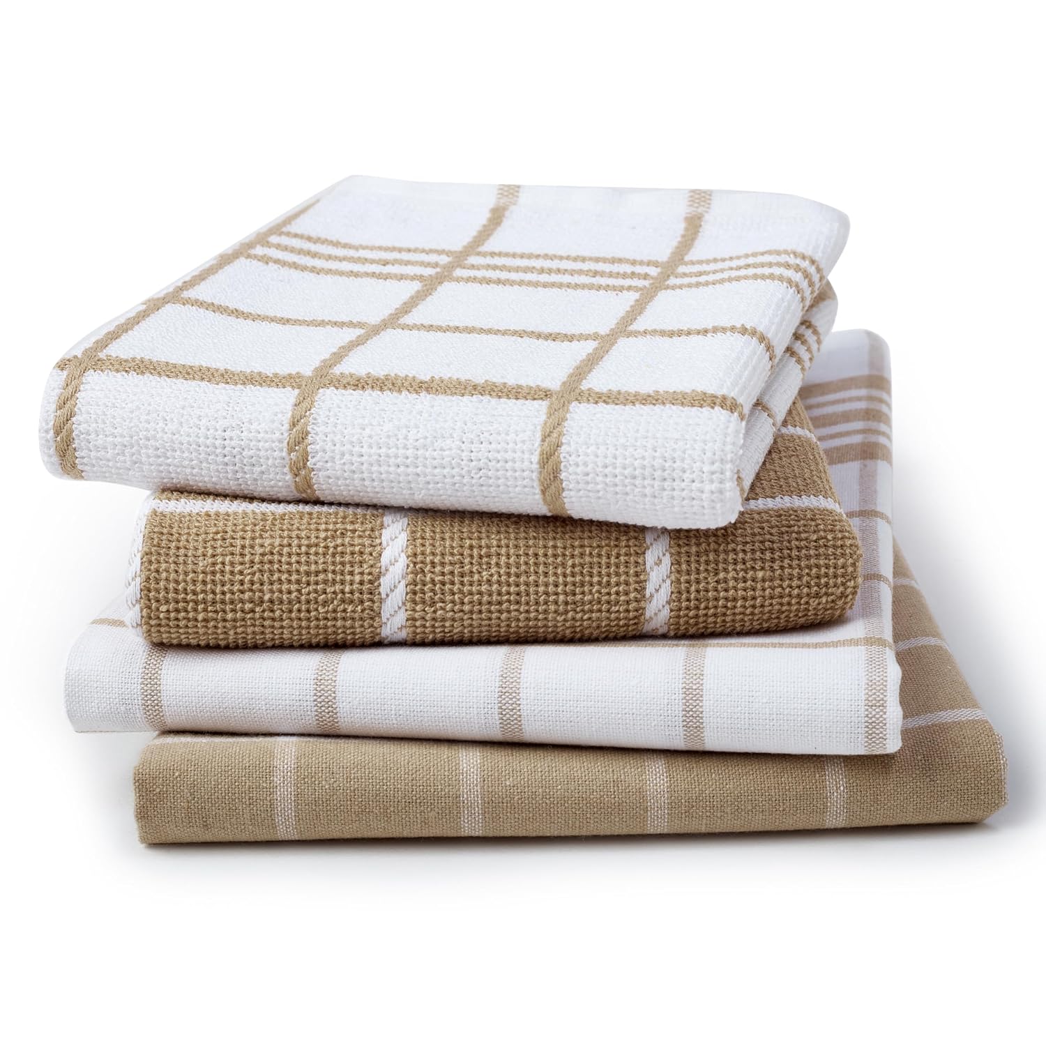 Encasa Xo Kitchen Towels Dish Cloths Sets 300 Gsm | Highly Absorbent Cotton Terry Towels Multipurpose For Washing Dishes & Cleaning Towel | Pack Of 4 (Beige Non-Terry + Terry)