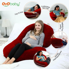 C-Shaped Pregnancy Pillow For Sleeping, Maternity Pillow For Pregnant Women, Maroon | Washable, Premium Velvet Cover, Full Body Support, Multipurpose Pillow | Belly & Back Supports