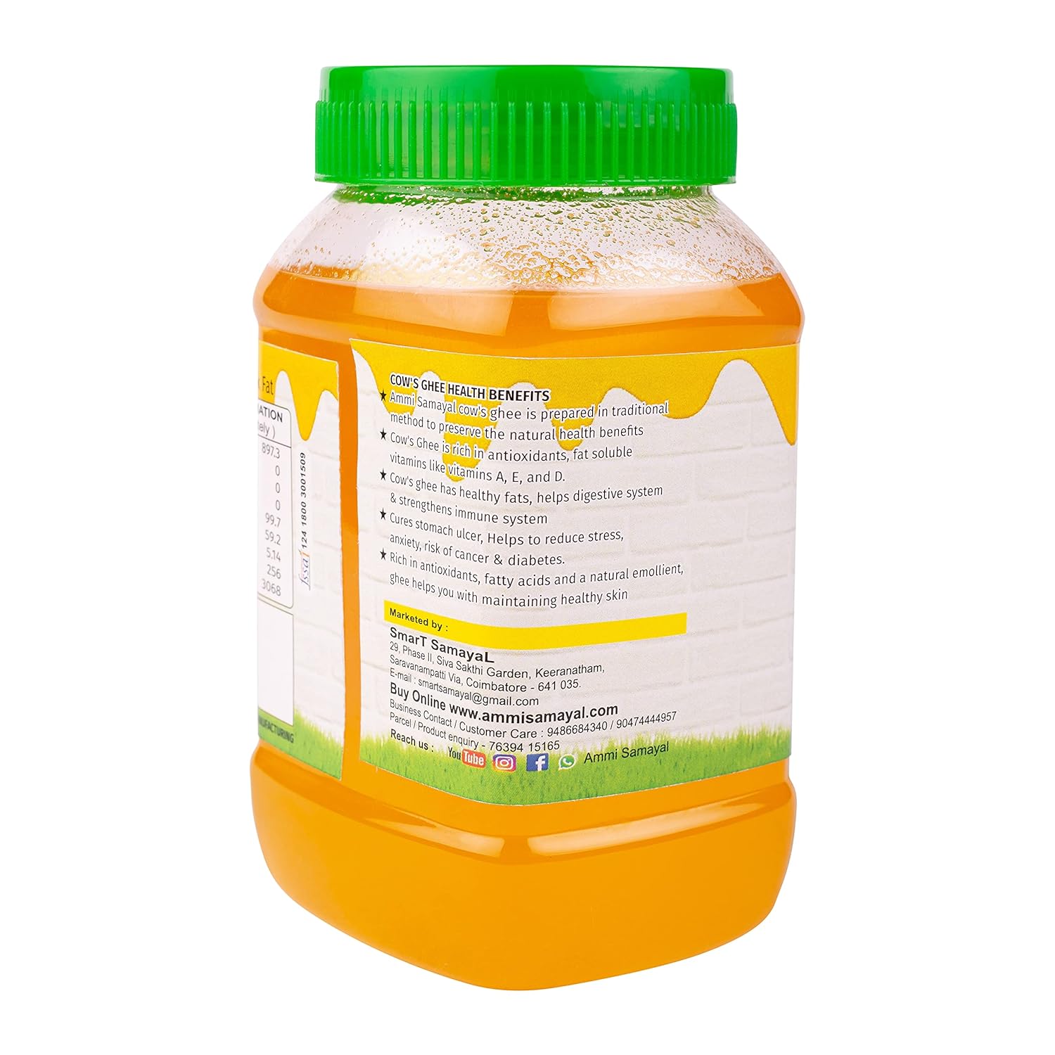 Pure Fresh Cow'S Ghee By Ammi Samayal | Good Source Of Energy Healthy & Nutrients Desi Cow Ghee For Sweets | (250ml) 8.4 Ounce | Jar Pack