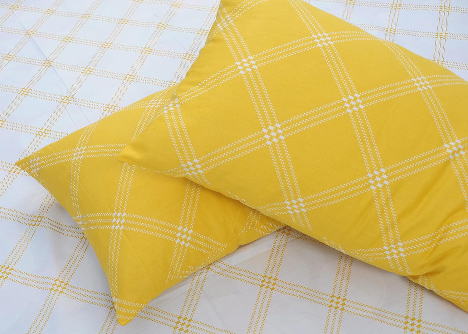 Premium Elastic Bedsheets For King Size Bed Cotton With 2 Pillow Covers | 72 X 78 Inches, White & Yellow | Durable & Gentle On Your Skin