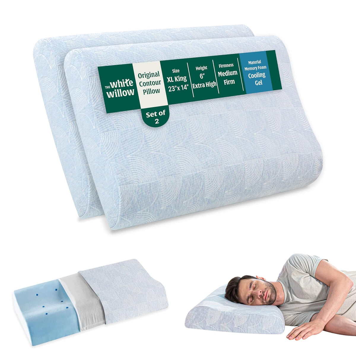 Cervical Pillow, For Neck & Shoulder Pain Relief - XXL King Size | Cool Gel Memory Foam Pillow For Sleeping | Orthopedic Pillow For Spondylitis, Neck Support Medical Pillow - Set Of 2