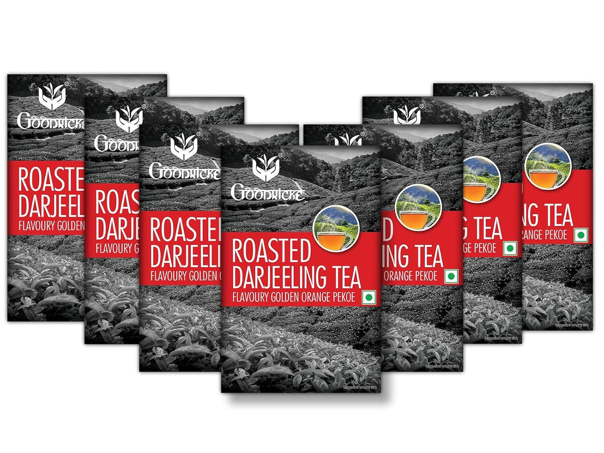 Goodricke Roasted Darjeeling Tea Pack Of 7 X 100gm, 3.5 Ounce Each - Flavoury Golden Orange Pekoe | Premium Black Loose Leaves Tea With Rich Taste & Flavor - 100% Pure & Original Long Leaf Chai