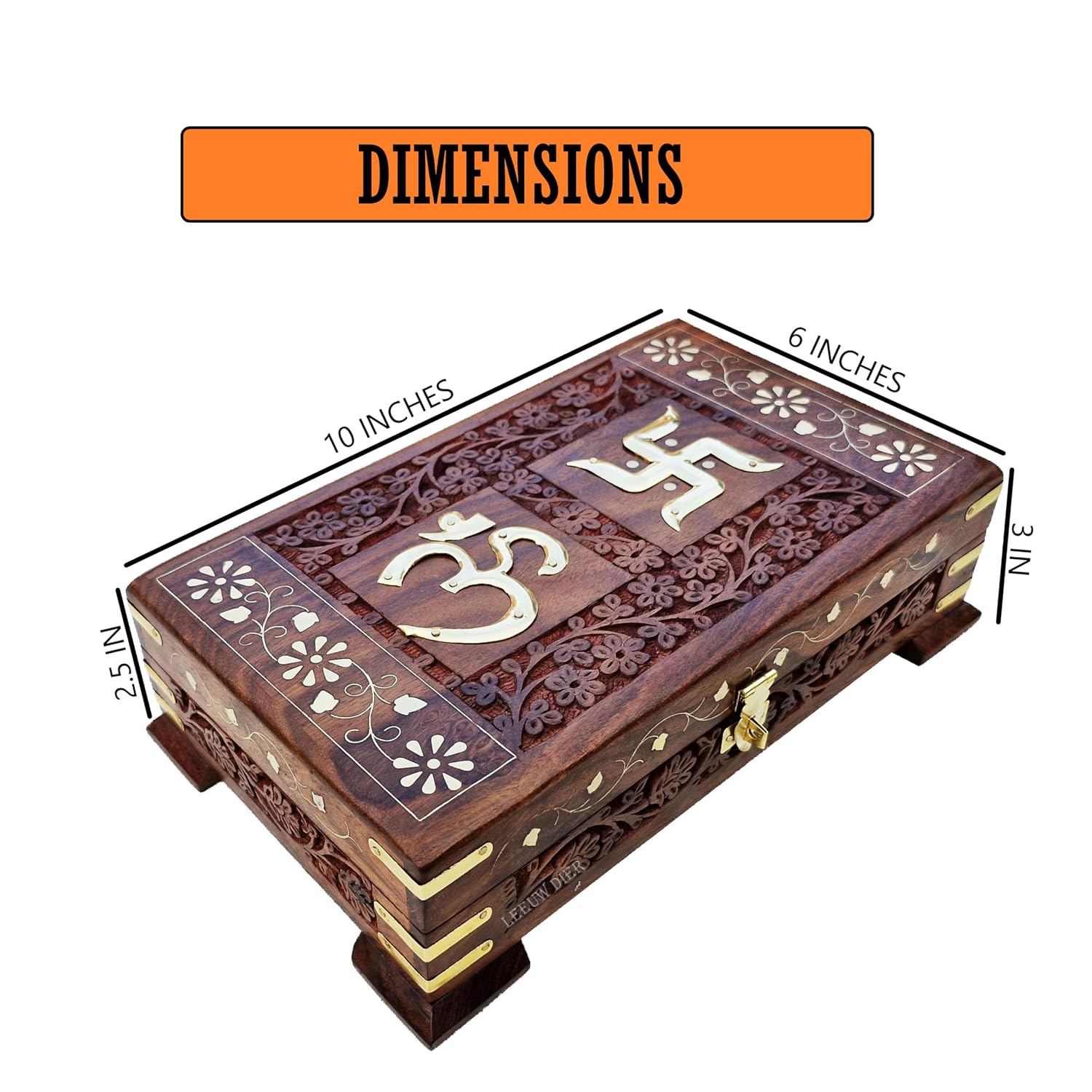 Wooden Om Box For Good Luck Jewellery Box, Decorative Case, Kit Vanity Organiser For Women, Necklaces, Cash, Gold 10 X 6 Passe Plain, Colour - Brown
