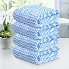 Kuber Industries Microfiber Bath Towel 1400 Gsm | Large Size Soft Quick Dry & Absorbent Shower Bath Towel (Zig Zag - Blue)- Pack Of 4
