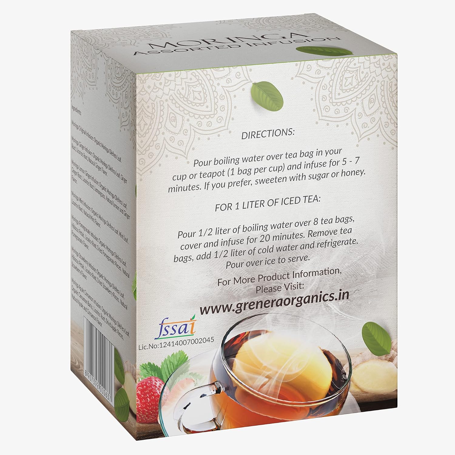 Grenera Moringa Assorted Infusion Tea - 20 Tea Bags | Herbal Dietary Supplement - Caffeine Free, Non-GMO, Gluten Free, Staple Free