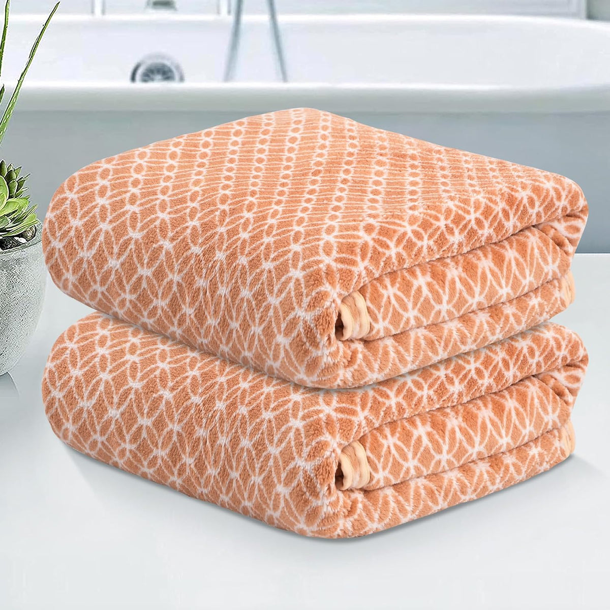 Kuber Industries Microfiber Bath Towel 700 Gsm | Large Size Soft Quick Dry & Absorbent Shower Bath Towel (Circle - Golden)- Pack Of 2