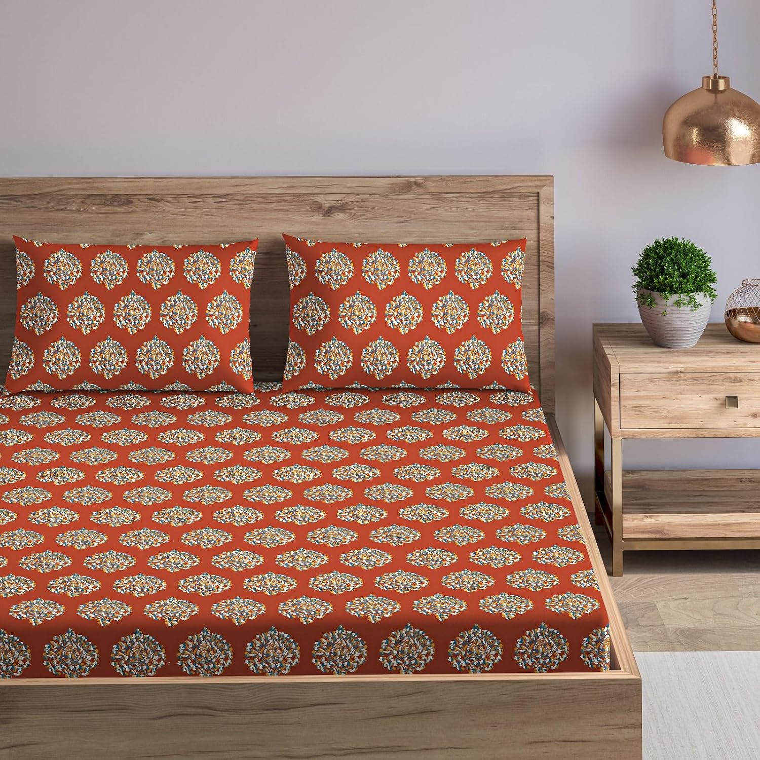 Premium 100% Cotton Queen Size Bedsheet With 2 Pillow Covers - 86 X 104 Inches, Clay Red | 180 Thread Count Ultra Soft | Ideal For House, Guest Home, Hotel