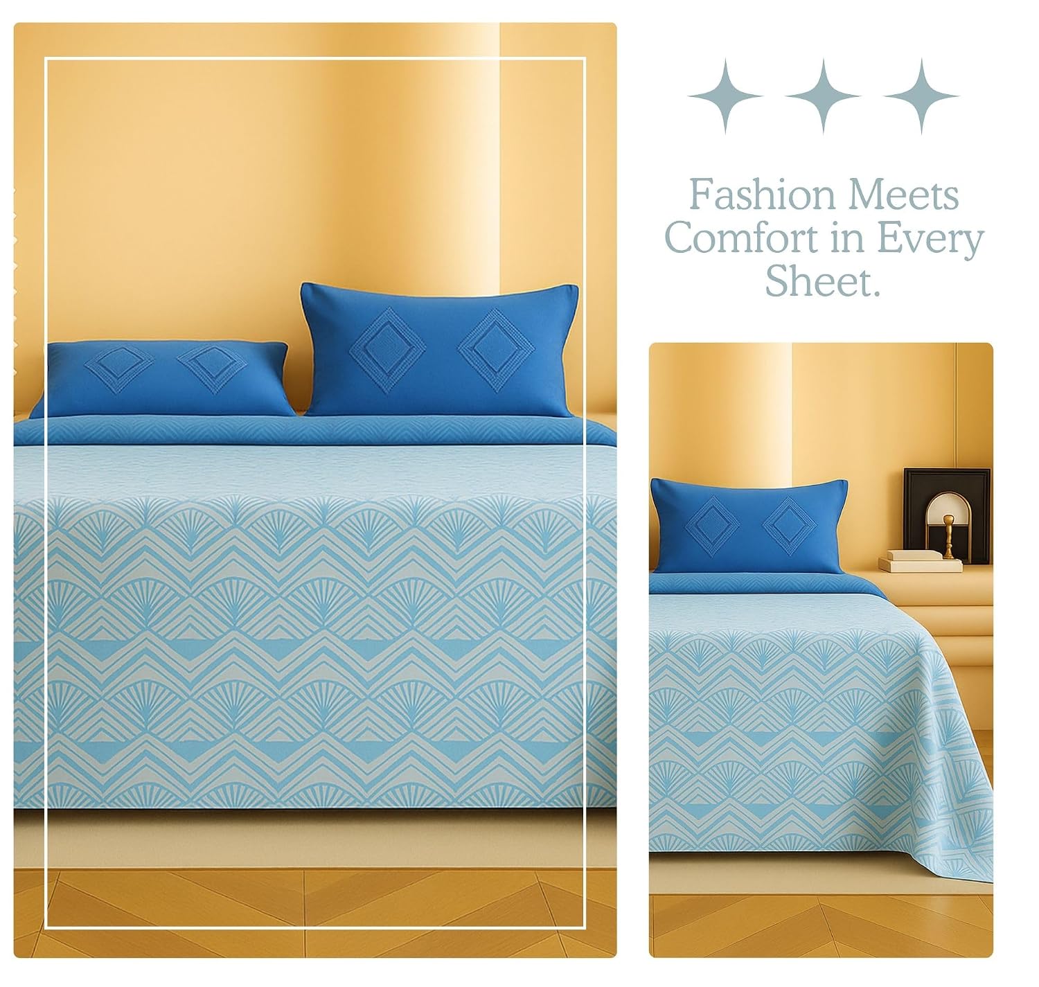 1 Double Bedsheet With Two Pillow Covers - 90 X 94 Inches, Sky Blue | 300 Thread Count Super Soft Bed Sheet For King Size Bed - Perfect Gift For Wedding, Anniversary