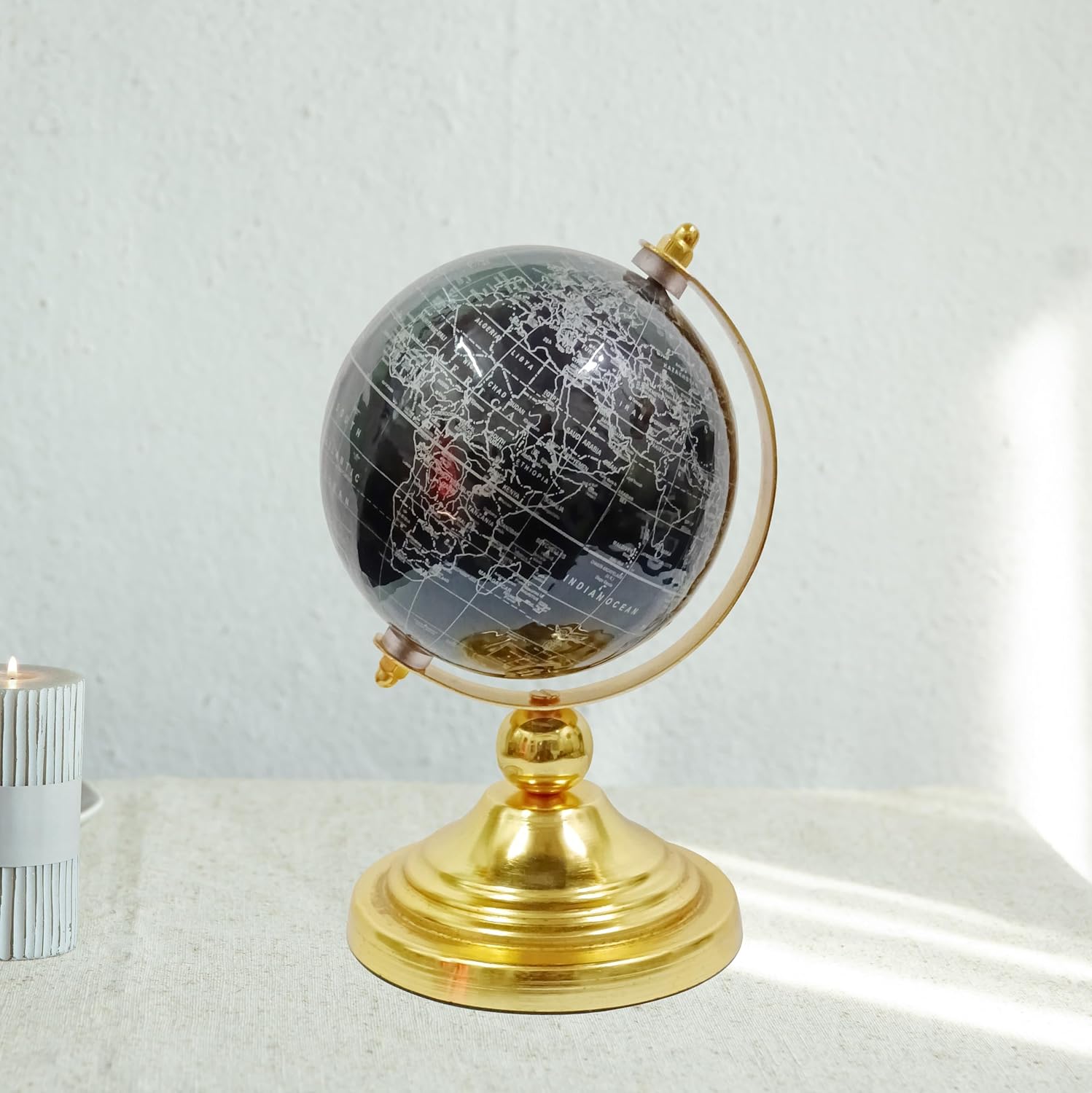 Midnight Majesty Globe 20 Cm Height, 14 Cm Diameter Rotating World Globe For Home & Office Table Decor, Gifting, Show Piece Educational For Kids & Students Learning , Pack Of 1
