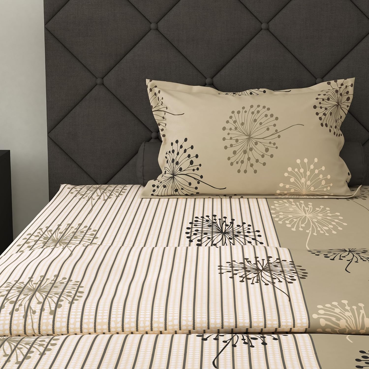 1 Piece Cotton Bedsheet For Single Size Bed With 1 Pillow Cover - 57 X 88 Inches, Beige | Soft & Durable For Everyday Use & Bedroom - All Season Comfort