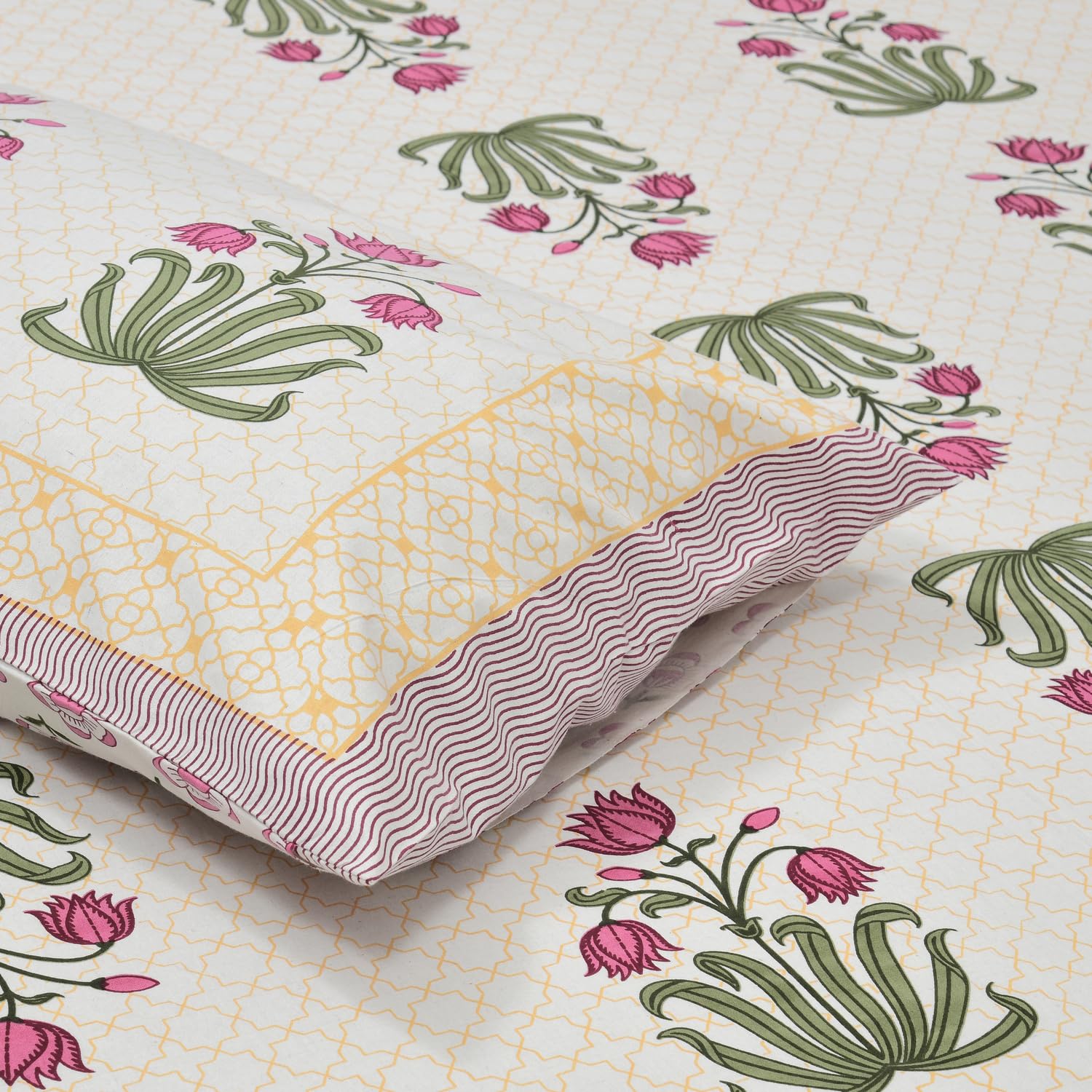 100% Cotton King Size Bedsheet With 2 Matching Pillow Covers - 90 X 108 Inches, Multicolor | Designer Printed Bedsheet Set - Naturally Soft, Breathable, & Skin Friendly
