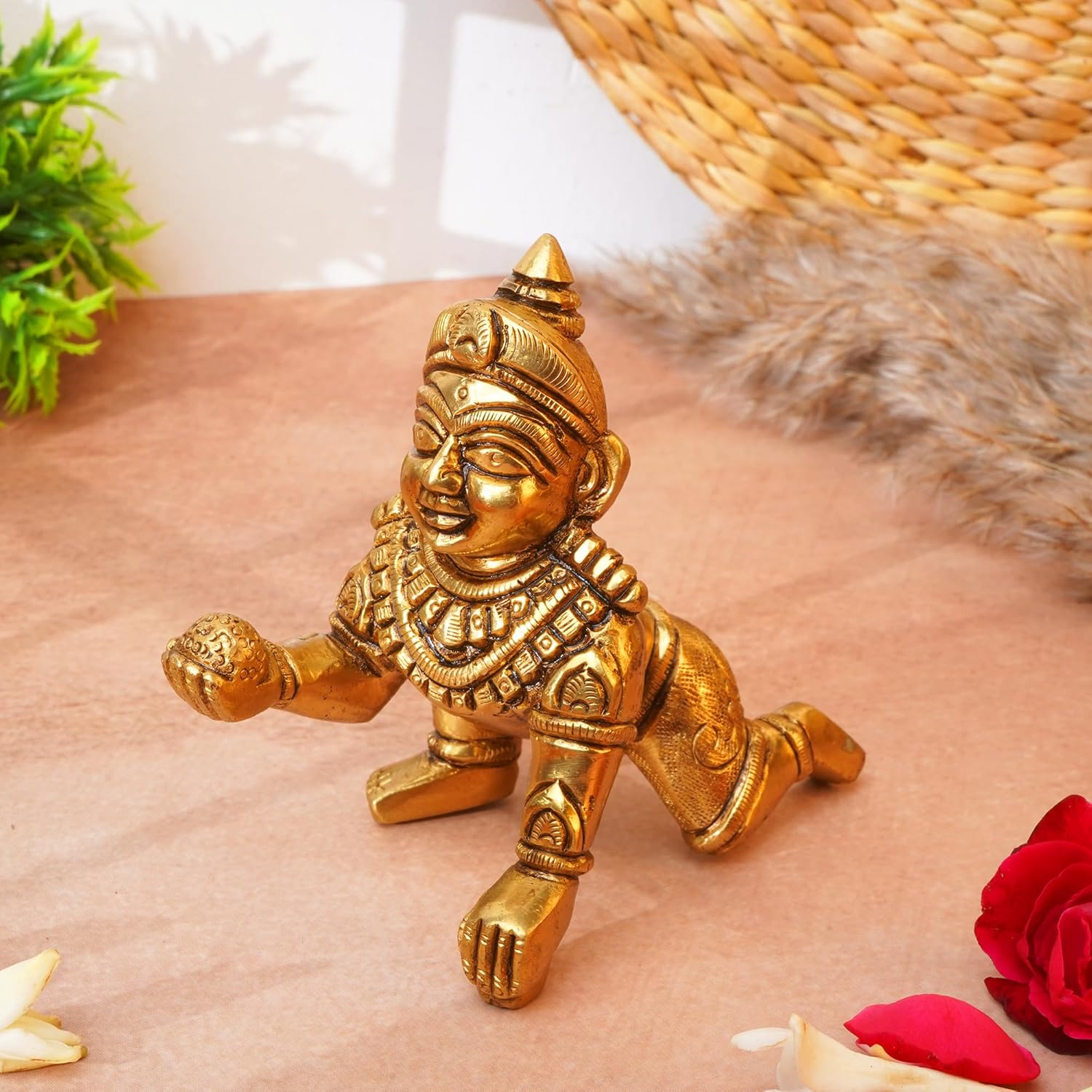 Laddoo Gopal Ji, Baby Krishna Statue, Bal Gopal, Thakur Ji, Gold, Brass - 9 Cm, Eco Friendly, Handcrafted, Traditional Design, Washable, Occasion - Janmashtami, Home Worship, Religious, Idol