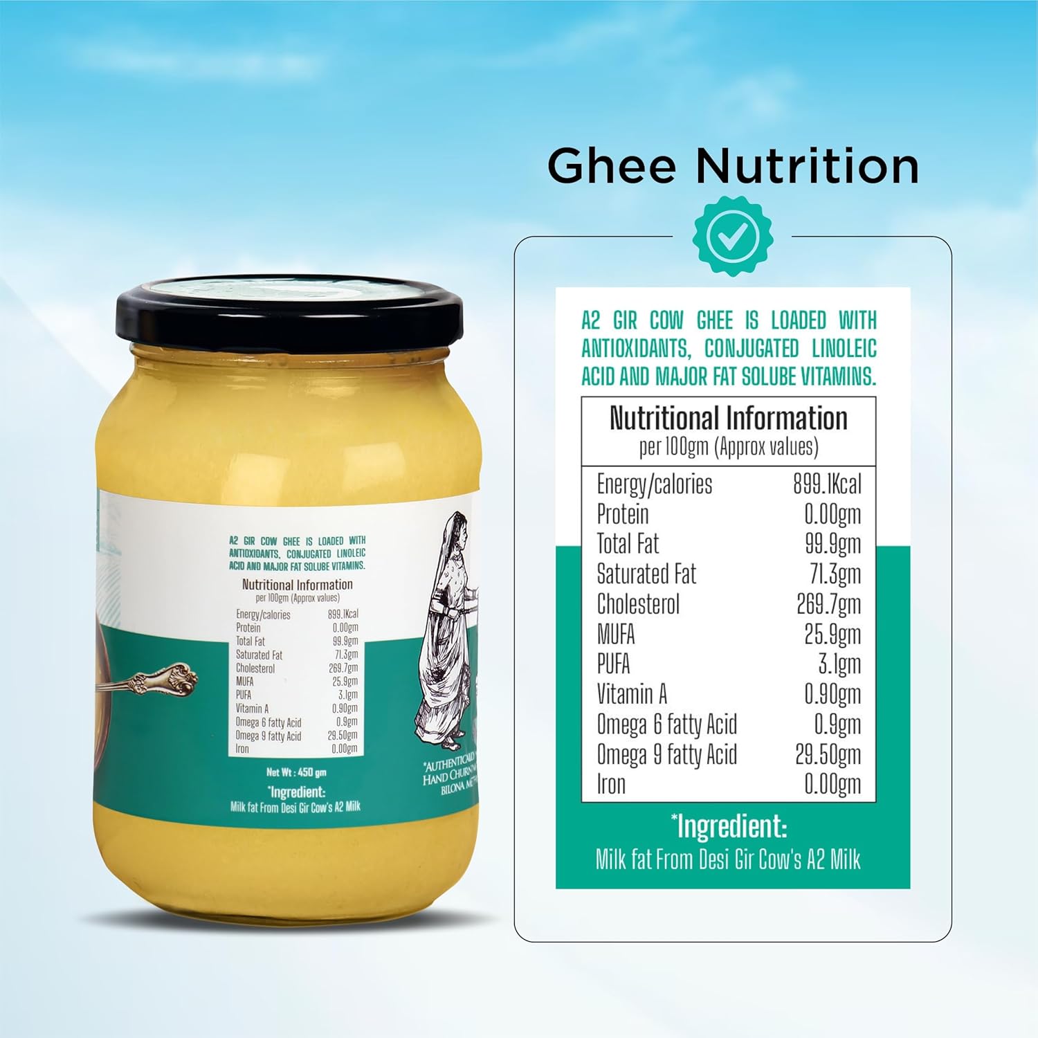 Pure Gir Cow A2 Ghee By Gawdee | Good Source Of Energy Healthy & Nutrients Desi Danedar Ghee For Diet | (500ml) 16.9 Ounce | Jar Pack