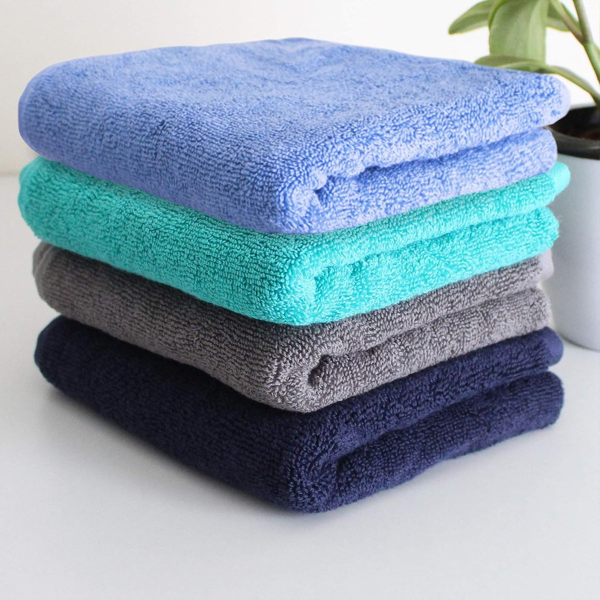 Heelium Bamboo Hand Towel 800 Gsm | Ultra Absorbent & Anti-Bacterial 3x Softer Than Cotton Towels (Blue, Grey, Teal, Iris)- Pack Of 4