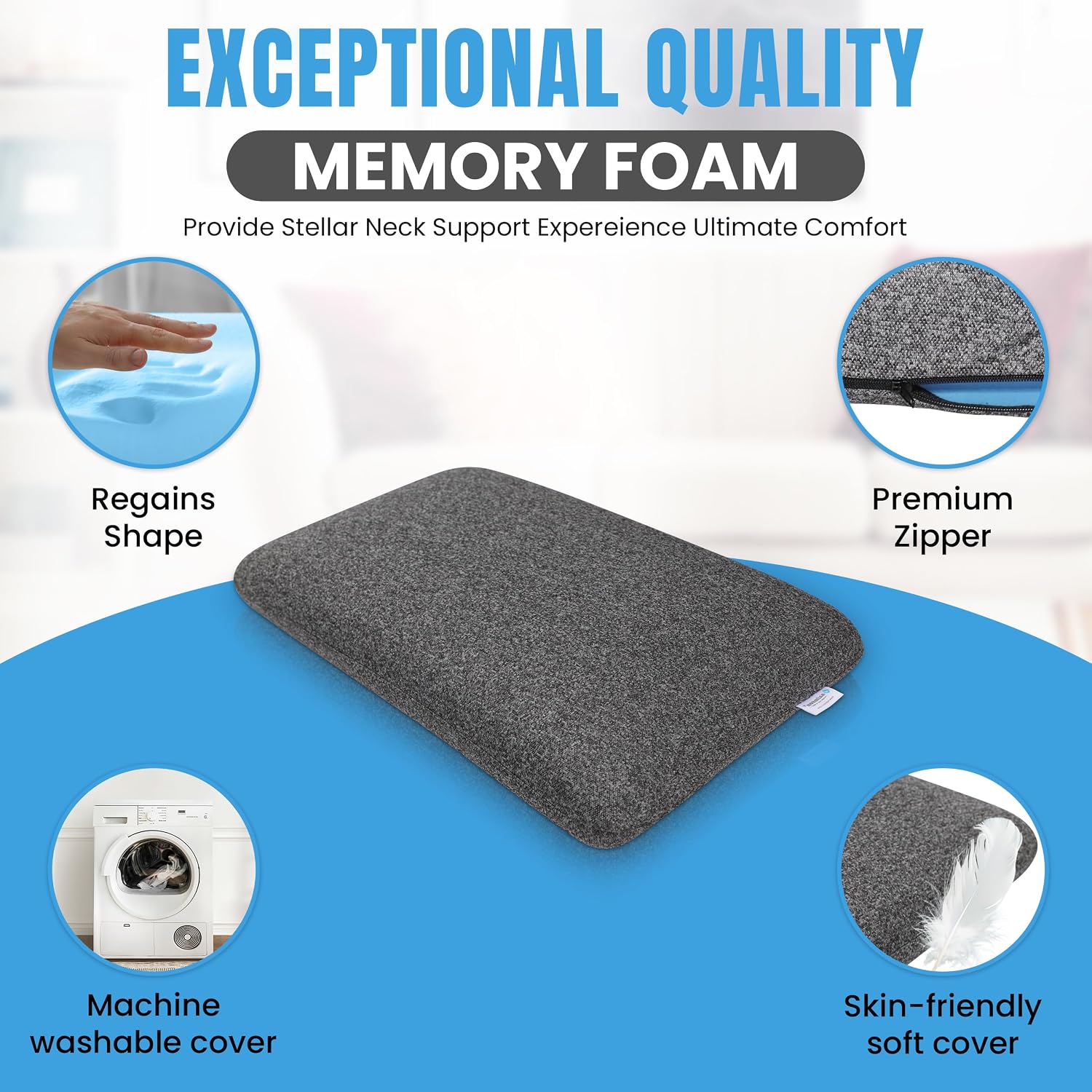 Memory Foam Pillow For Sleeping, Orthopedic Pillow, Grey - 14 X 22 Inches | Pillow For Neck Pain & Shoulder Pain Relief | For Back, Side & Stomach Sleepers, Washable Cover - Pack Of 2