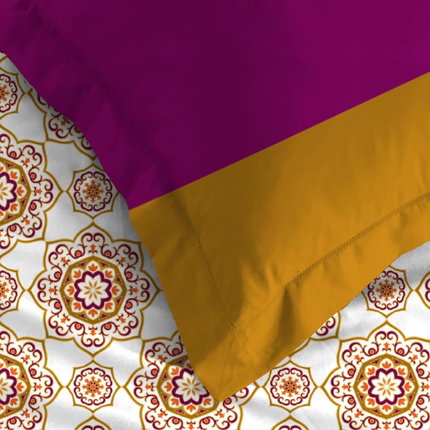 1 Single Size Bedsheet With 1 Pillow Cover (60 X 90 Inches) Pink & Mustard | Bedsheet Set - Urban Comfort Collection, Breathable & Superior Softness | 144 Thread Count