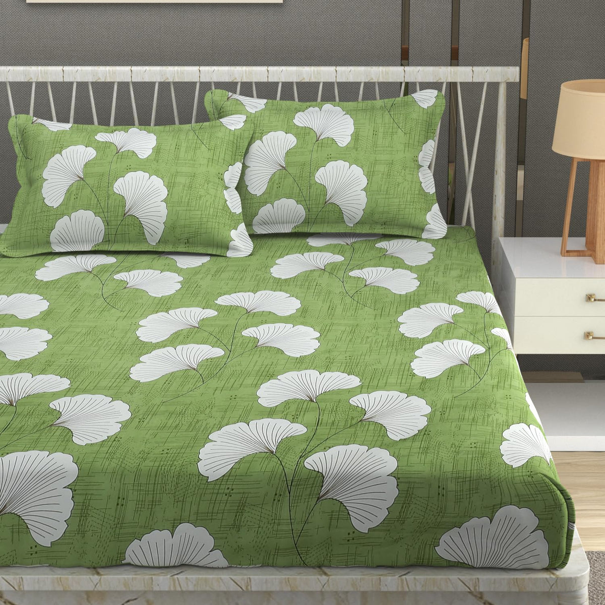 Double Bedsheet For Queen Size With Tow Pillow Cover - 72 X 72 Inches, Light Green | All Around Elastic Fitted Breathable & Durable, Soft Touch & Perfect For All Seasons