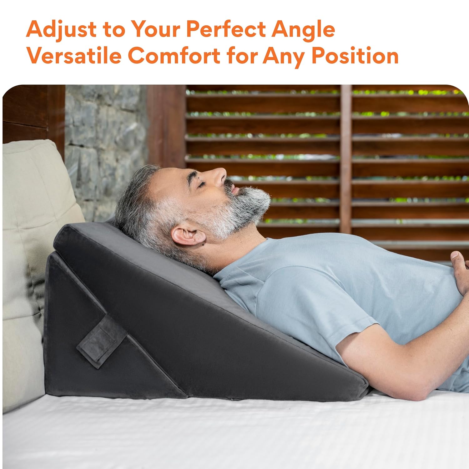 Wedge Pillow For Back Support, Velvet Dark Grey, Standard Size - 22 X 22 X 12 Inch | Adjustable Memory Foam Bed Wedge Pillow For Sleeping, Acid Reflux, Snoring, Pregnancy, Soft Pillow