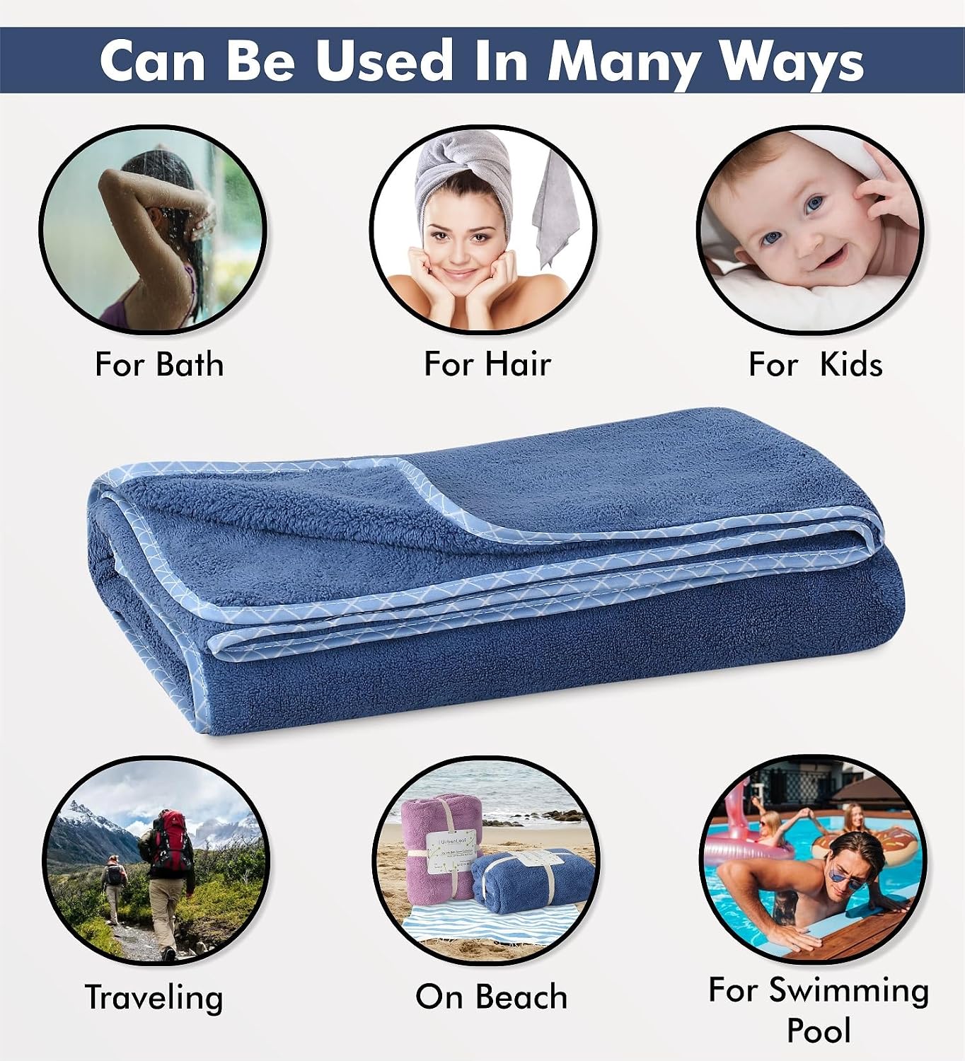 Urbanleaf Microfiber Large Bath Towel Quick Dry Super Absorbent Bath Towel | Towel For Bath, Travel, Gym, Beach, Pool, And Yoga (Navy Blue)