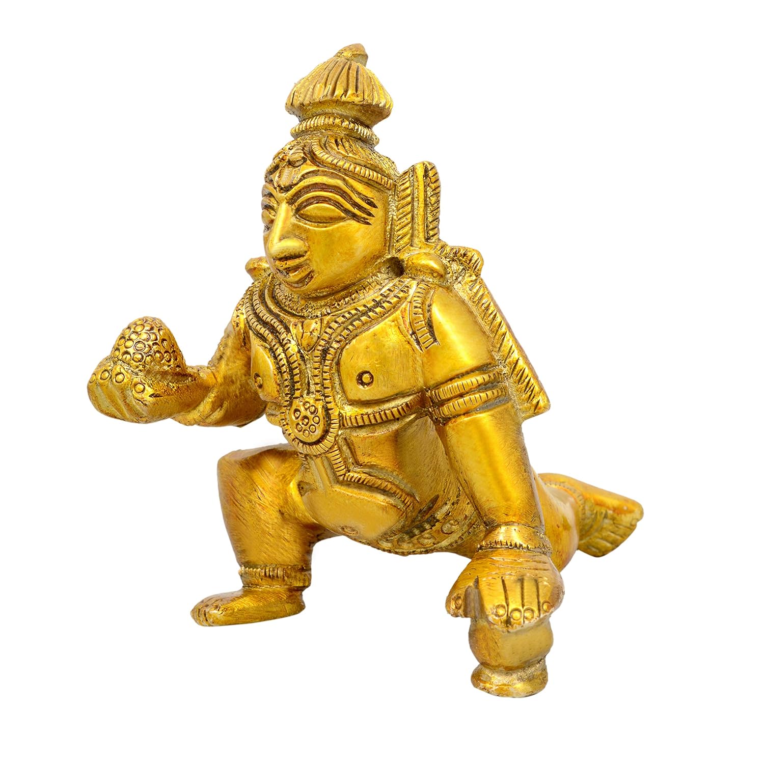 Bal Krishna Laddu Gopal Idol, Little Krishna, Thakur Ji, Golden, Brass - 3 Inch, Traditional, Handmade Idol, Kanha Ji Murti, Beautiful Statue
