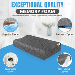 Contour Cervical Memory Foam Pillow, Orthopedic Pillow For Pain Relief, Grey - 12 X 20 Inch | Pillow For Neck & Shoulder Pain | Cervical Pillow For Neck Pain & Spinal Alignment - 1 Piece