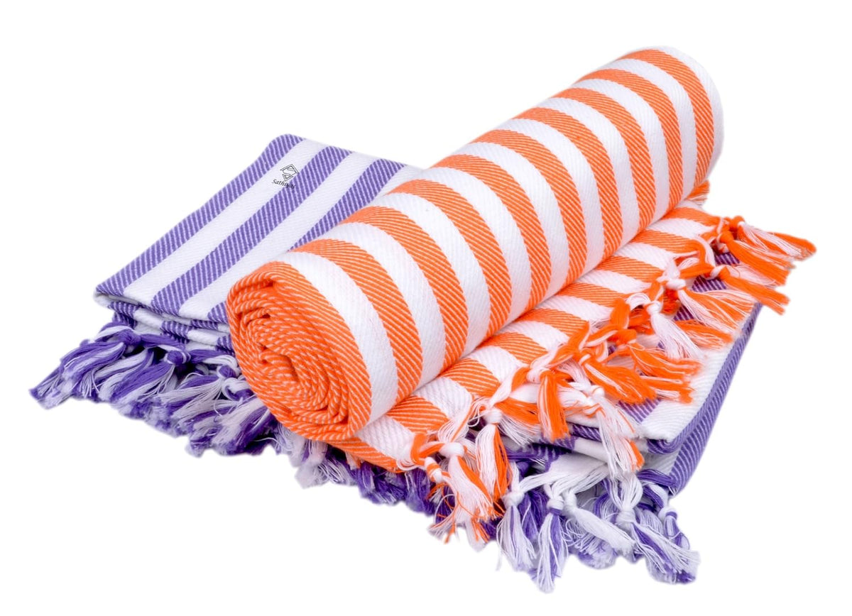 Sathiyas Supreme Turkish Cotton Bath Towel 600 Gsm -Set Of 2 (Lavender & Orange)