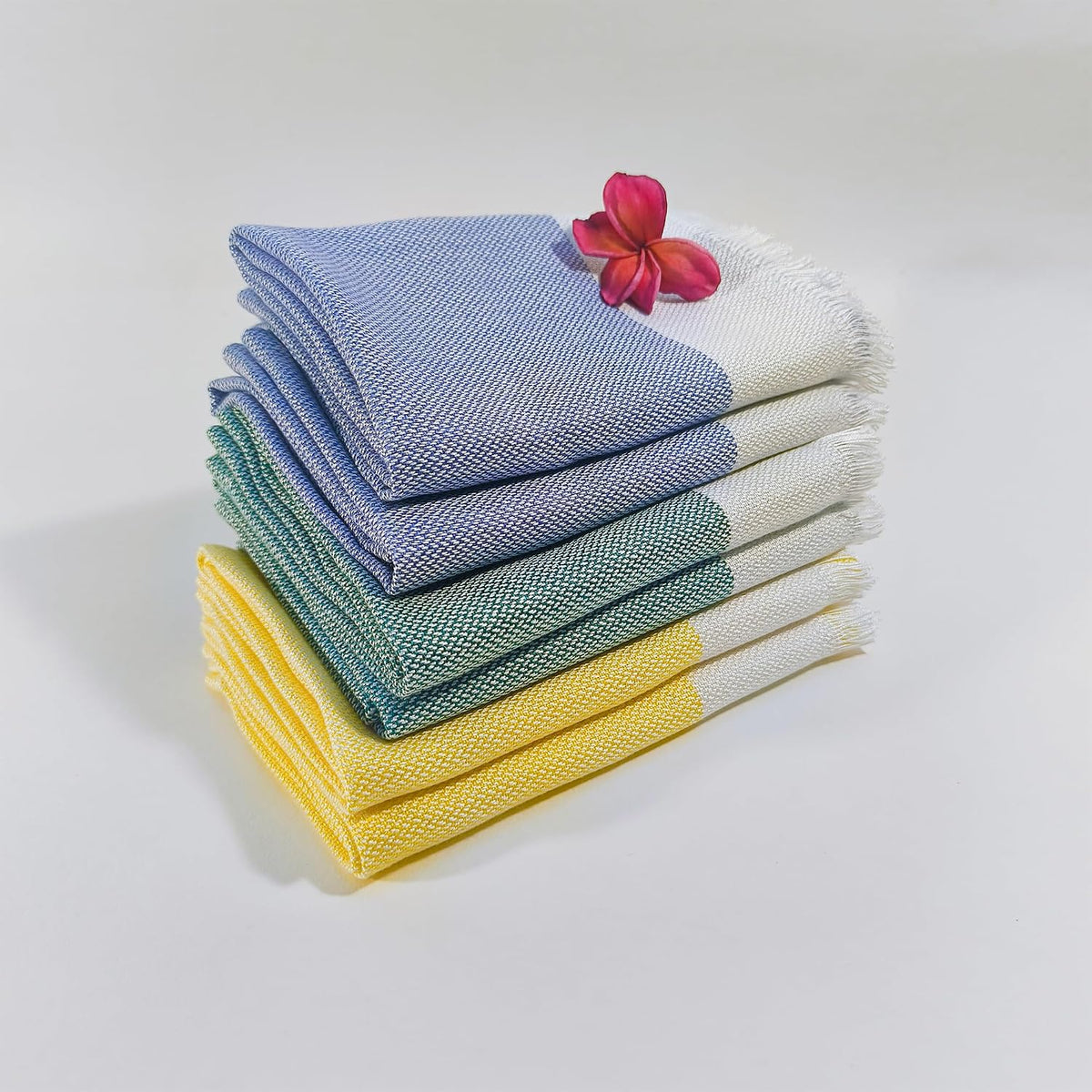 Indihaus Bamboo Hand Towels 300 Gsm | Super Soft & Absorbant (Blue, Teal & Yellow)- Pack Of 6