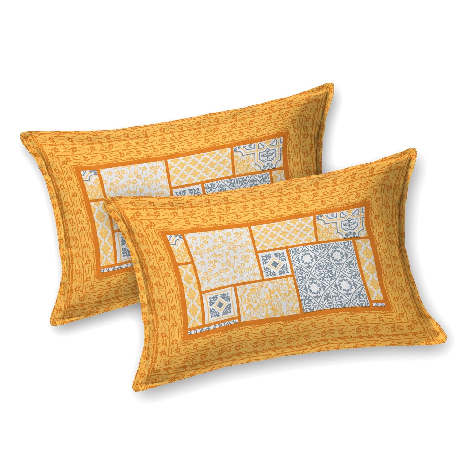Traditional Rajasthani Cotton Bedsheet For King Size With 2 Matching Pillow Cover | 90 X 108 Inches, Mustard Yellow | Soft & Comfortable Fabric
