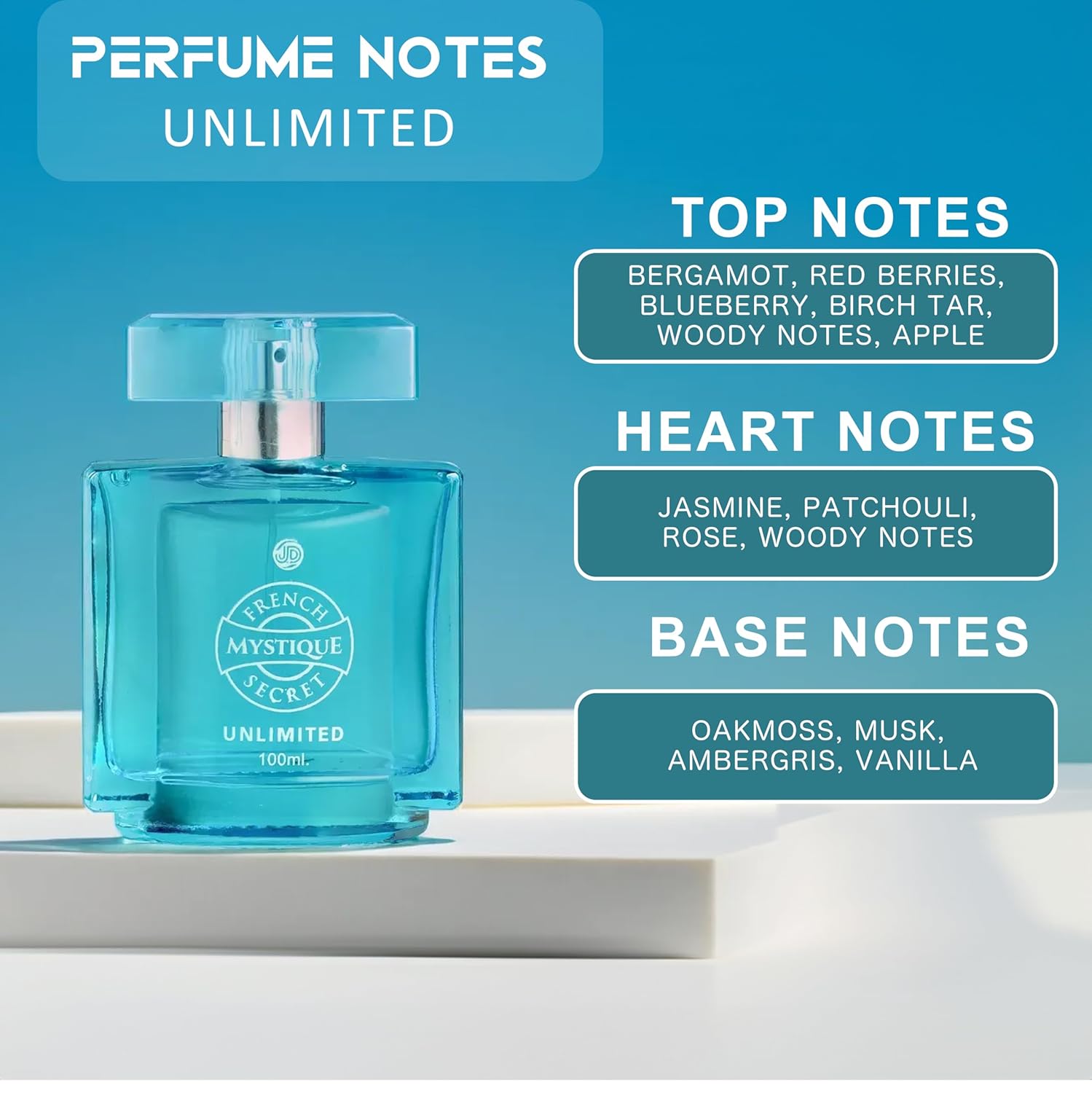 JD International Mystique Unlimited Perfume For Men & Women - 100ml, 3.4 Fl.oz. | French Secret | Long Lasting Fragrance