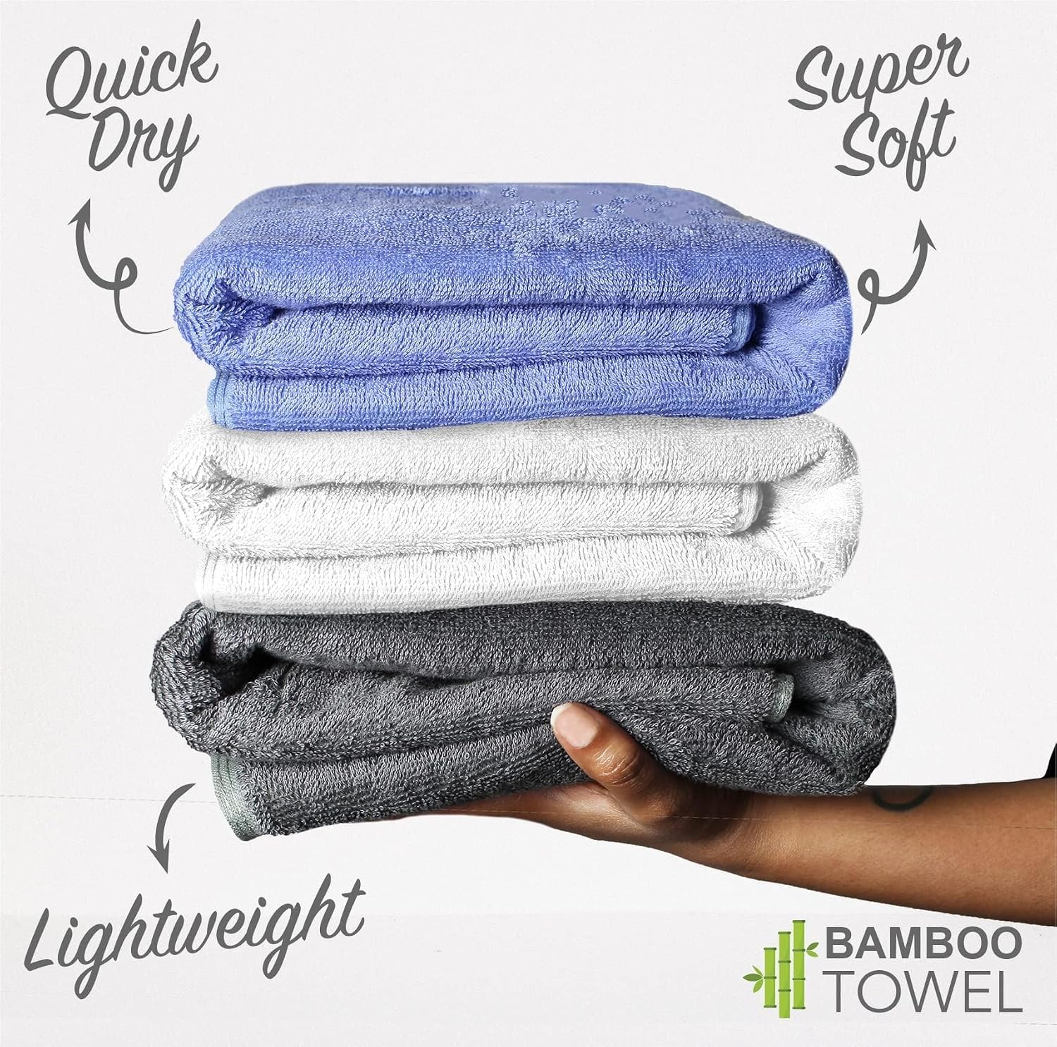 Heelium Bamboo Bath Towel 3x Softer & Quick Drying 400 Gsm (Iris, White, Grey)
