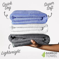 Heelium Bamboo Bath Towel 3x Softer & Quick Drying 400 Gsm (Iris, White, Grey)