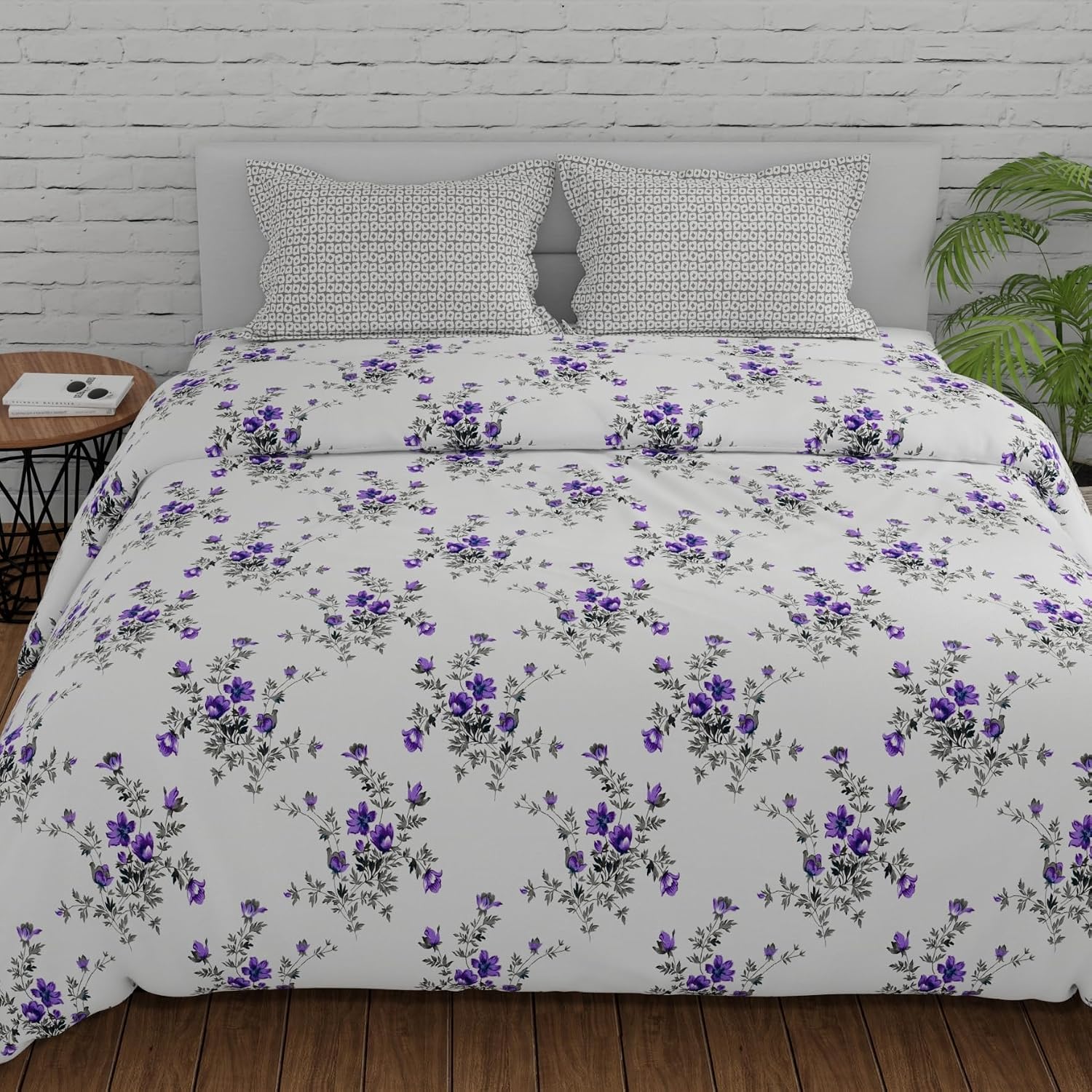 Super King Size Bedsheets 108 X 108 Inches With 2 Pillow Covers, Lavender & Grey | Premium Super Soft Super Cotton Bedsheet